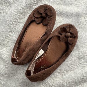 Like NEW Baby Gap Brown Suede Ballet Flats with Flower Accent Sz Toddler 8